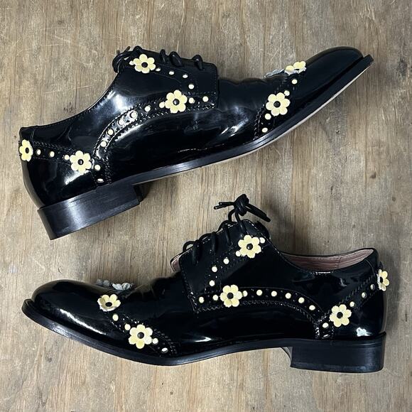 Vero Cuoio Daisy Lace Up Patent Leather Shoes 7 1/2 Womens 37 1/2 flats oxfords - Picture 6 of 10